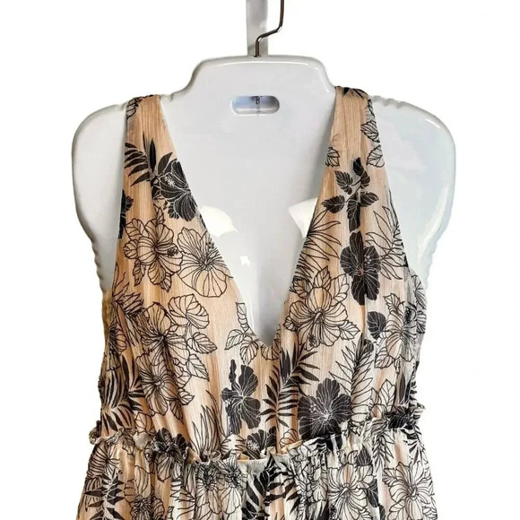 Lenon Swing Dress Blue Cream Floral V Neck Lightweight Flowy Women's S NWT - Picture 4 of 10